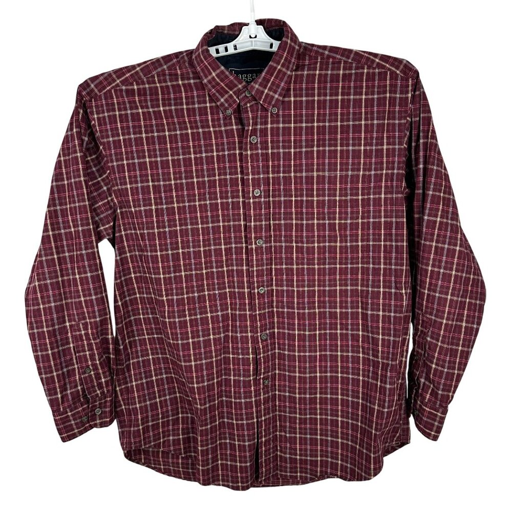 Haggar Generations Mens Long Sleeve Plaid Button-Down Shirt L Red/White